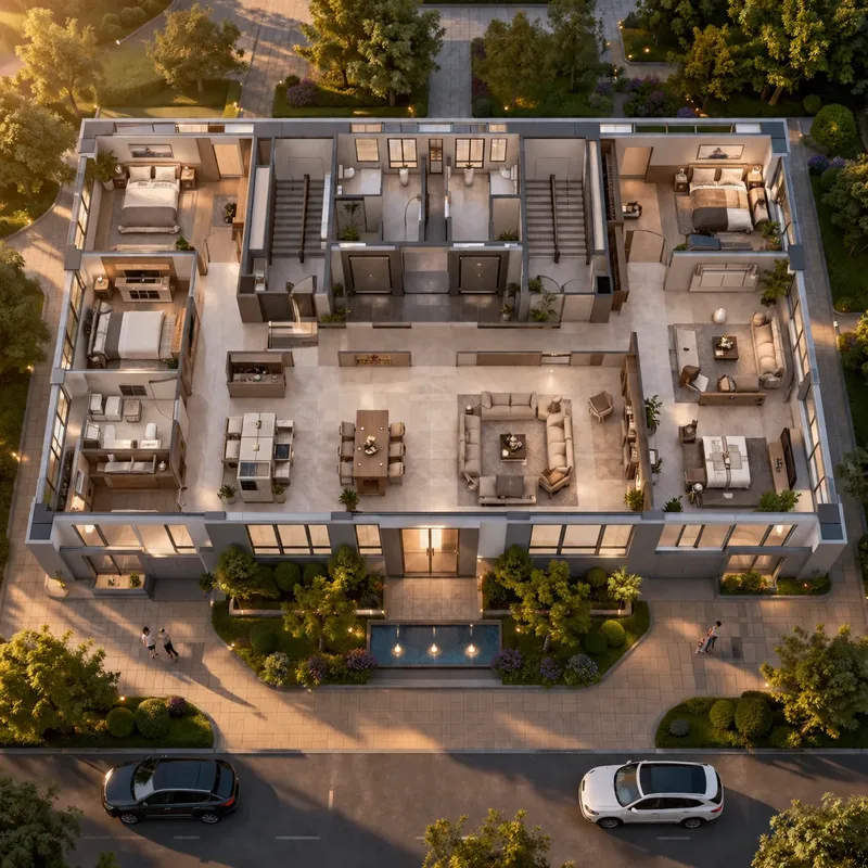 The AI-generated architectural rendering
